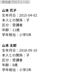 ユーザー詳細の参加者プロフィール欄